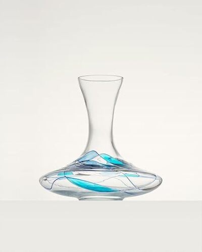 Barcelona LIMITED EDITION Wine Decanter Sagrada Blue and Silver Colorful Hand Painted & Stunning Mouth Blown Unique Gorgeous Gifts Birthday Anniversary th Couples Engagement Women Men 50 Oz - Lot 4393