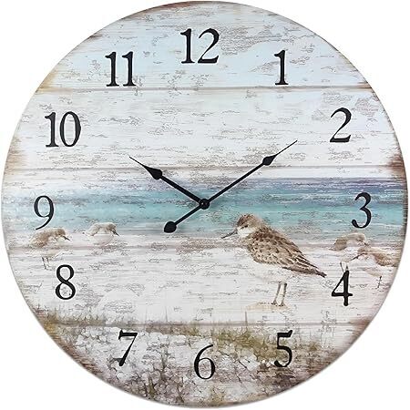 Young's Inc Wood Sand Piper Wall Clock - Wall Clocks for Living Room Decor - Functional and Decorative Beach, Lake, and Farmhouse Wall Clock - 23" W x 23" H - Lot 4335
