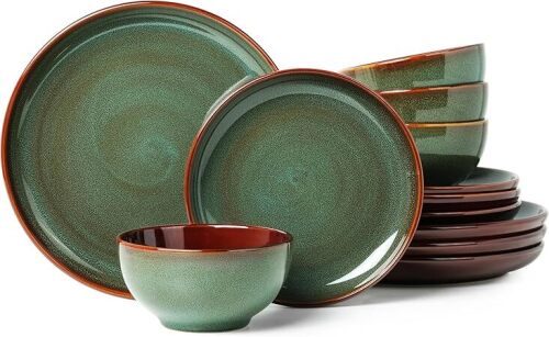 Stoneware Dinnerware Sets, Ceramic Plates and Bowls Set, Microwave & Dishwasher Safe Kitchen Dishes, Modern Dinner Salad Plates | Cereal Bowls, Dishware Sets Service for 4 Sage Green - Lot 4374