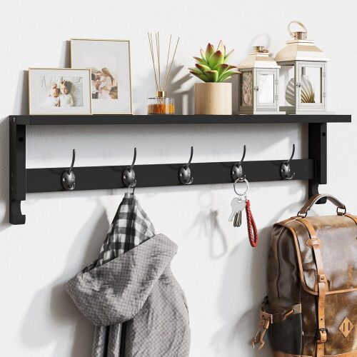 AMBIRD Coat Rack Wall Mount with Shelf, 28.9 Inches Coat Hooks Wall Mounted with 5 Hooks, Hat Wall Hooks for Hanging in Entryway, Living Room, Bathroom, Bedroom - Lot 4369