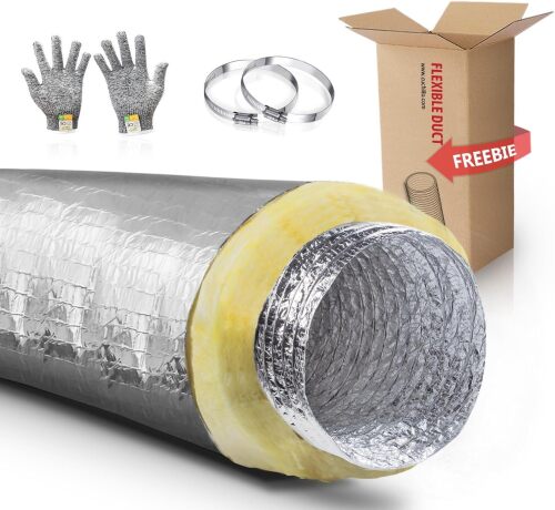 4 Inch Insulated Flexible Duct,HVAC Insulation Duct,25 Feet Insulated Duct, 4 in Insulated Duct Hose, R4.2 Air Flexible Duct Aluminum Hose 4''25' Long,for HVAC Flex Ductowrk - Lot 4375