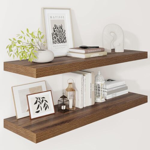Vivelove Farmhouse Floating Shelves for Wall, 2 Inch Thick Shelf for Living Room Bathroom Bedroom Kitchen, Rustic Farmhouse Decor Set of 2 - Lot 4393
