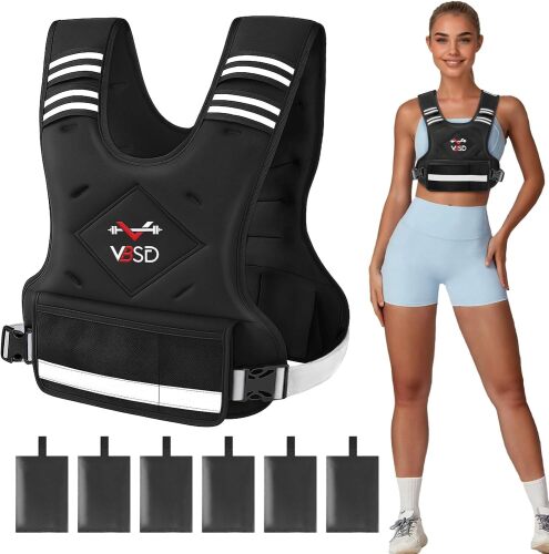 Adjustable Weighted Vest for Women Men 11-20lb Vest with 6 Ironsand Weights Body Weight Vest with Reflective Strip for Running Walking Strength Training Workouts - Lot 4334