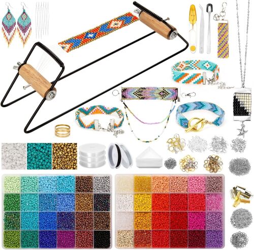 Value Bead Loom Kit, 27688 PCS Beading Supplies with 48 Color 3 mm Seed Beads, Beading Loom Kits for Adults Jewelry Making, Bracelets Belts, Earrings Belts - Lot 4386
