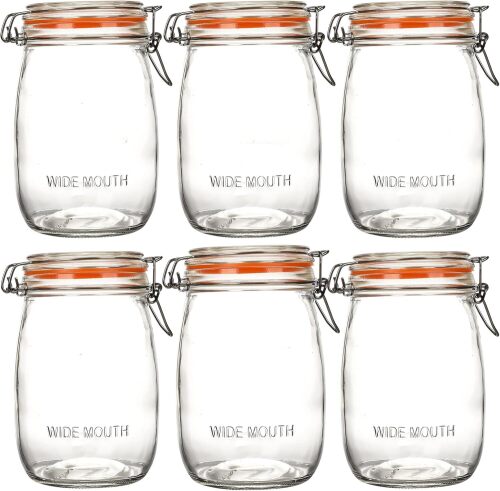 6-Pack 32oz Wide Mouth Mason Jars with Airtight Lids – Large Glass Canning Jars for Pickling,Flour, Sugar, Pasta, Oats & Cereal Storage - Lot 4397