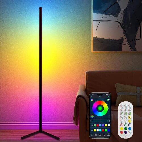 Led Corner Floor Lamp, Smart RGB Floor Lamp with APP&Remote, 16 Million Colors Changing, Music sync, Modern Corner led Light for Bedroom Living Room and Gaming Room, Timing&Schedule - Lot 4345