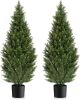 Two 4FT Artificial Topiary Cedar Trees Tall, Outdoors UV Protection Fake Cypress Tree, Realistic 48IN Pine Potted Plants for Patio, Home Porch, Doorway Decor - Thumbnail 1
