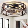 armhouse Flush Mount Ceiling Fans with Lights and Remote, Industrial Black and Gold Caged - Thumbnail 1