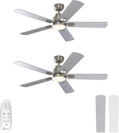 warmiplanet 52 Inch Indoor Ceiling Fans with Lights and Remote Control, DC Slient Motor, Dimmable, Reversible, Timmer, 3 CCT, Brushed Nickel, 2 Pack - Lot 4443