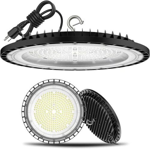 2Pack UFO LED High Bay Light 250w, 5000K,36,000LM, 5 ft cable with Us Plug UL Certified Plug,Hanging HookIP65 Commercial Warehouse Area Light for Wet Location Area, Workshop, Garage, Factory Barn - Lot 4461