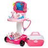 Play Doctor Kit for Kids, Pretend Medical Station Set with Carrying Case, Mobile Cart - Pink - Thumbnail 1
