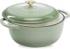 Quart Enamel Cast-Iron Round Dutch Oven, Family Style Heavy-Duty Pre-Seasoned Cookware for Home, Kitchen, Dining Room, Oven Safe w/Lid, Dual Handles - Sage Green - Thumbnail 1