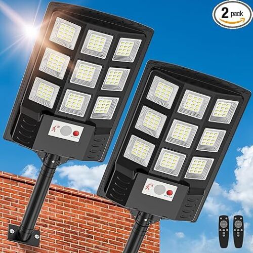 Solar Lights Outdoor,IP66 Waterproof Solar Street Lights Outdoor,6500K LED Dusk to Dawn Security Flood light with Motion Sensor and Remote Control for Yard,Parking Lot, Courtyards,Garages - Lot 4403