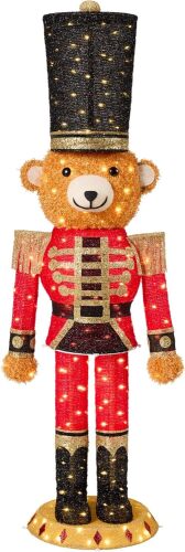 Christmas Nutcracker Bear 5ft Pop Up Lighted Large Holiday 3D Yard Decoration w/ 150 Twinkling LED Lights for Outdoor, Indoor - Red - Lot 4604