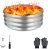 Raynesys 24 Inch Round Galvanized Fire Pit Ring, Silver Round Galvanized Fire Ring, 2 Feet Diameter Fire Pit, Outdoor Pits for Backyard, Camping, Bonfire - Thumbnail 1
