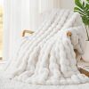 Touchat Luxury 1000GSM Faux Rabbit Fur Throw Blanket, Super Heavy Warm Cozy Blankets for Couch Bed Sofa, Bubble Plush Fuzzy Elegant Soft Reversible Mink Blanket for Living Room Bedroom, Cream White - Thumbnail 1