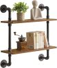 YMYNY Industrial Pipe Shelf Bracket, 2 Tiers Retro Wall Mounted Floating Shelf, Wood DIY Bookshelf, Storage Shelves for Living Room, Bedroom, 24" Farmhouse Bathroom Shelving - Thumbnail 1