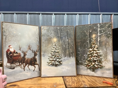 Framed Christmas Wall Art Santa Claus Wall Art Santa Winter Artwork for Living Room Bedroom Dining Room 12x16 Inches Set of 3 - Lot 10046
