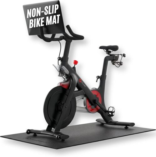 Powr Labs Bike Mat Compatible with Peloton, Treadmill, Exercise Equipment, Elliptical, Walking Pad, Indoor Bike Trainers, Home Gym Workout - Protects Hardwood Floors and Carpet - Lot 10053