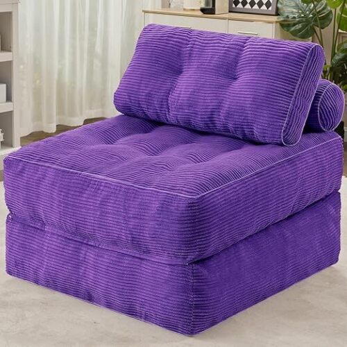 HABUTWAY Folding Sofa Bed, Convertible Sleeper Chair Bed w/Dual-Pillow & Handle, Foldable Floor Sofa Lounge w/Back Support for Living Room, Bedroom, Apartment, Office, Single, Purple - Lot 10056