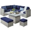 6-Piece Wicker Outdoor Patio Conversation Furniture Set w/ Height-Adjustable Dining Table - NO Table Top - Thumbnail 1