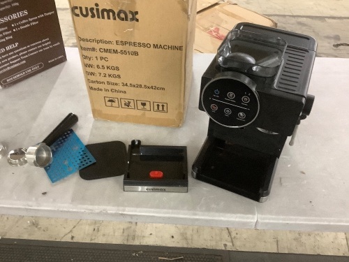 CUSIMAX 20 Bar Espresso Machine with Grinder, Milk Frother Steam Wand, 60oz Removable Water Tank - Lot 361