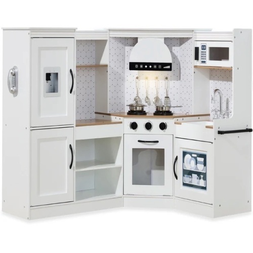 Pretend Play Corner Kitchen Wooden Toy Set for Kids w/ Lights, Sounds - Lot 638