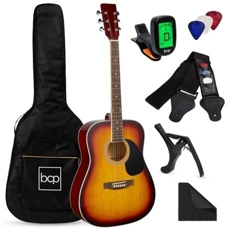 41in Acoustic Guitar Starter Kit w/ Digital Tuner, Padded Case, Picks, Strap - Lot 536