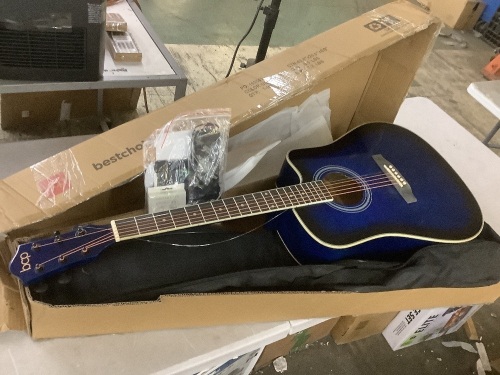 Full Size Beginner Acoustic Guitar Set with Case, Strap, Capo - 41in - Lot 530