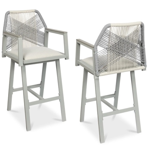 Set of 2 Indoor/Outdoor Aluminum Swivel Barstools with Arms All-Weather Rope - Lot 532