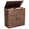 Large Water Hyacinth Double Laundry Hamper Basket w/ 2 Liner Bags - Thumbnail 1