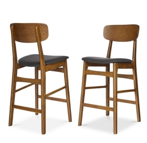 2-Piece Farmhouse Counter Height Bar Stool Set w/ Cushioned Seat, Backrest - Lot 336