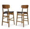 2-Piece Farmhouse Counter Height Bar Stool Set w/ Cushioned Seat, Backrest - Thumbnail 1