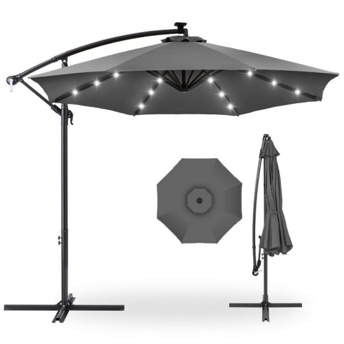 Solar LED Offset Hanging Patio Umbrella w/ Crank Tilt Adjustment - 10ft - Lot 434