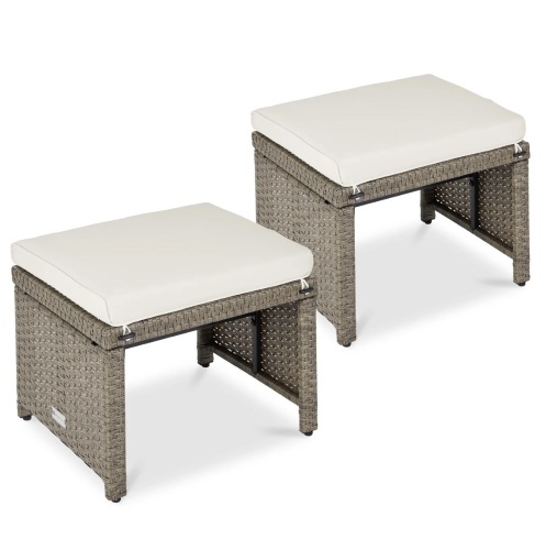 Set of 2 Multipurpose Wicker Ottomans w/ Removable Cushions, Steel Frame - Missing 2 Washers - Lot 326