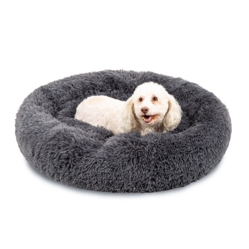 36" Self-Warming Shag Fur Calming Pet Bed w/ Water-Resistant Lining - Gray - Lot 237