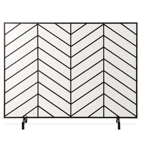 Single Panel Iron Chevron Fireplace Screen w/ Antique Finish - 38x31in - Lot 323