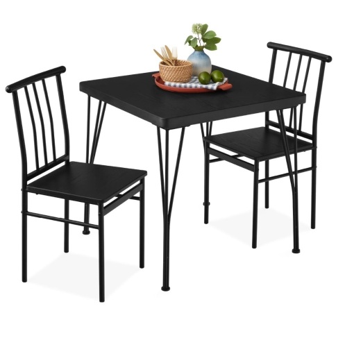 3-Piece Metal Wood Square Dining Table Furniture Set w/ 2 Chairs - Lot 134