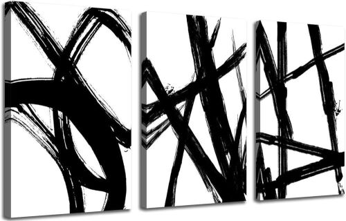 Black and White Abstract Canvas Prints, 16" x 24", 3 pc - Lot 551