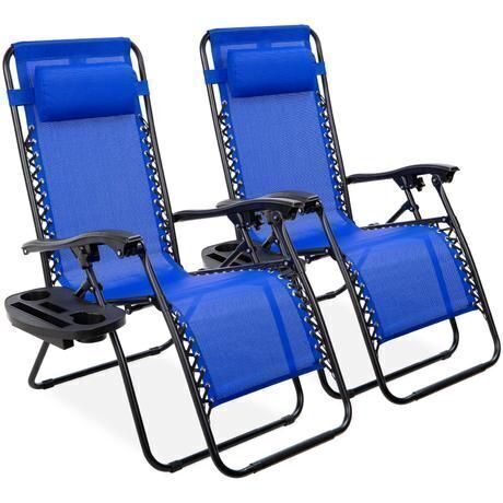 Set of 2 Adjustable Zero Gravity Patio Chair Recliners w/ Cup Holders - Lot 706