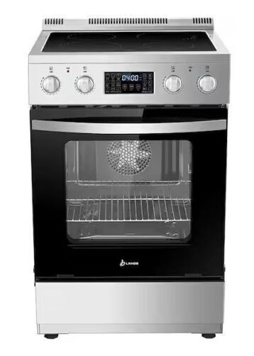 LANBO 24 in. 4 Burner Elements Freestanding Electric Range in Stainless Steel with Air Fry, Rotisserie and True Convection - Lot 5JF