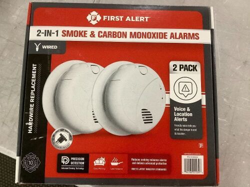 First Alert Precision Detection Interconnect Hardwired Smoke and CO Alarm with Voice and Location Alerts, 2 Pack - Lot 717
