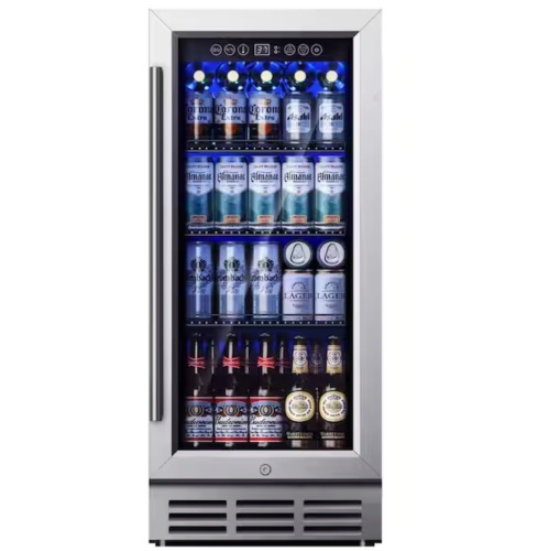 Simzlife 15 in. Single Zone 130-Cans Freestanding/Undercounter Beverage and Wine Cooler in Black, UV-Protected Insulation - Lot 22JF
