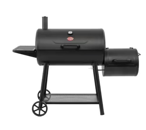 Char-Griller Smokin' Champ Charcoal Grill Offset Smoker in Black with Charcoal Tray and Dual Damper Controls - Lot 19JF