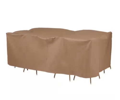 Duck Covers Essential 90 in. W x 60 in. D x 32 in. H Latte Rec/Oval Table and Chairs Cover - Lot 826JF