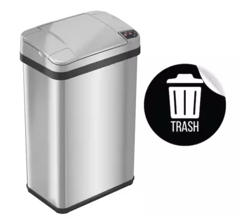 iTouchless 4 Gal. Stainless Steel Rectangular Metal Household Trash Can with Trash Sticker, Sensor Lid, Odor Filter, and Fragrance - Lot 820JF