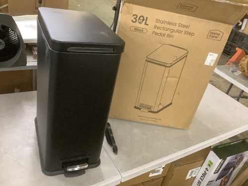 Home Zone Living 7.9 Gal. Matte Black Slim Rectangular Step-On Stainless Steel Kitchen Trash Can with Slow Closing Lid - Broken Plastic on Back - Lot 825JF