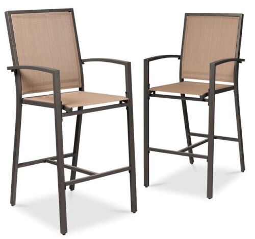 Set of 2 Outdoor Barstools, Patio Chairs w/ Footrests, All-Weather Mesh - Lot 201