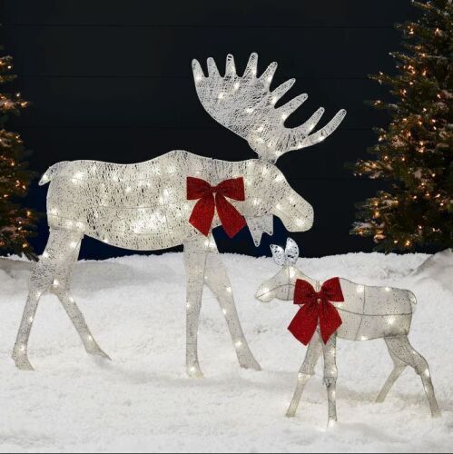 2-Piece Lighted 2D Christmas Moose Set Outdoor Decor w/ 125 LED Lights - 4ft - Lot 318