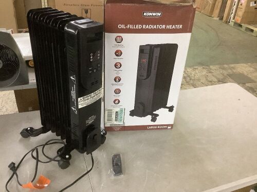Konwin 1500-Watt Black Indoor Electric Oil-Filled Radiator Convection Radiant Space Heater with Remote Control - Lot 836JF